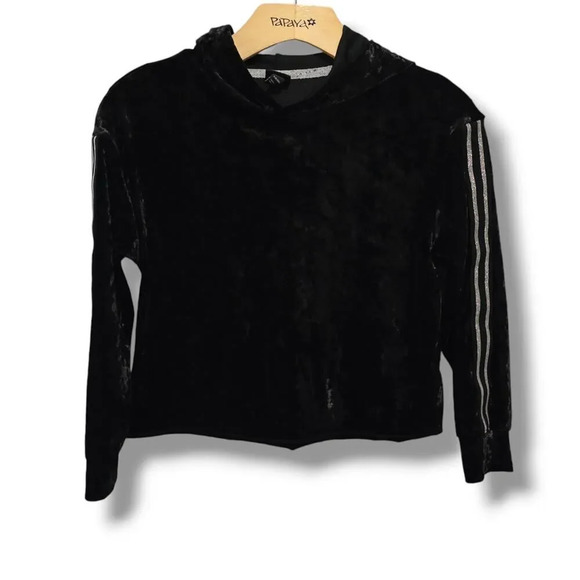 Art Class Girls black Velour side silver stripe pullover lightweight hoodie​ - Picture 1 of 8